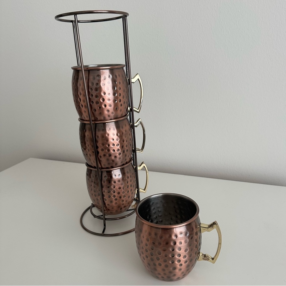 Moscow Mule Copper Cup Set of 4 with Stand - Picture 3 of 7